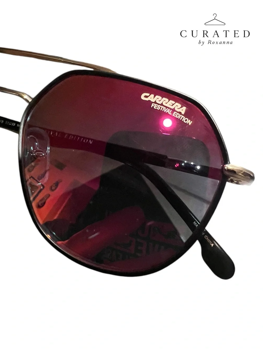 Carrera Festival Edition Mirror Aviator Sunglasses Gold Frame Rose Mirror Lens
